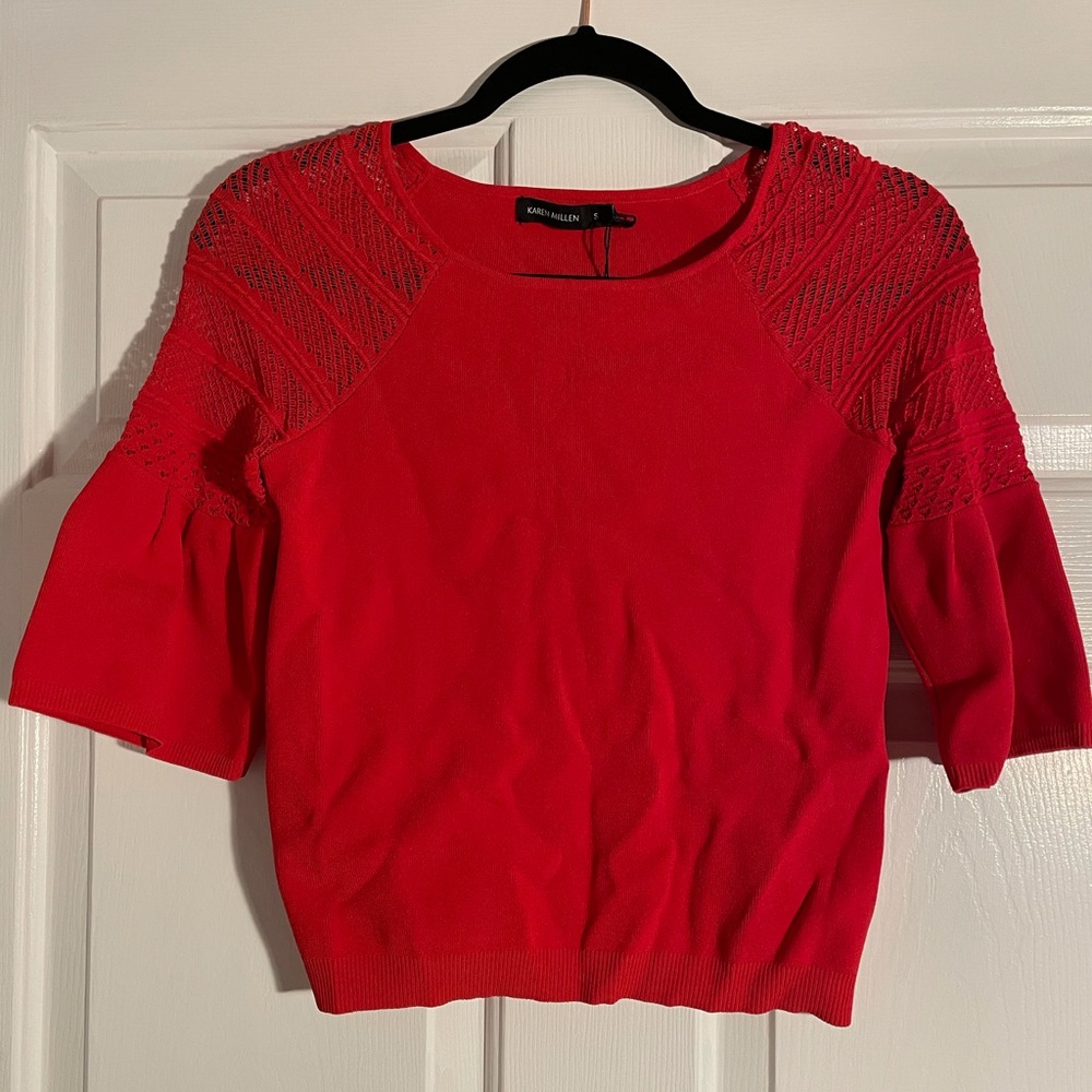 ❌SOLD Red Karen millen detailed bell sleeve top
